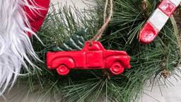 Handmade Ceramic Christmas Decoration. Truck Ornament For The Tree. Pottery. Ceramic