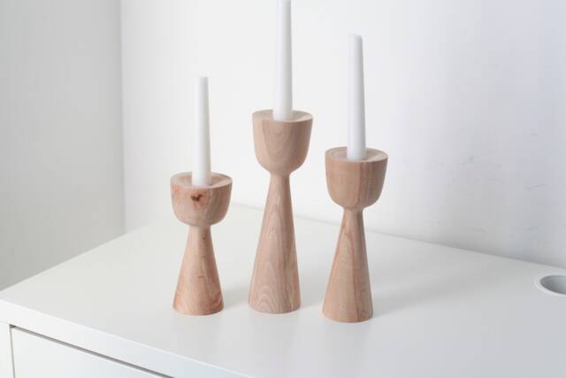 Handmade Beech Wooden Candlestick Set Scandinavian Rustic Decor - image 1