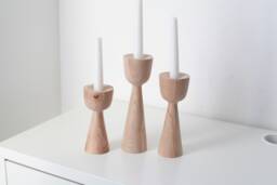 Handmade Beech Wooden Candlestick Set Scandinavian Rustic Decor - thumbnail 1