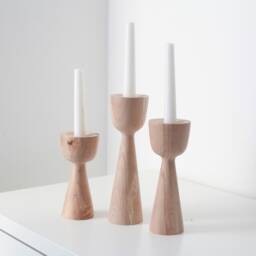 Handmade Beech Wooden Candlestick Set Scandinavian Rustic Decor - thumbnail 3