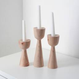 Handmade Beech Wooden Candlestick Set Scandinavian Rustic Decor - thumbnail 4