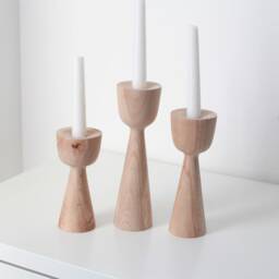 Handmade Beech Wooden Candlestick Set Scandinavian Rustic Decor - thumbnail 2