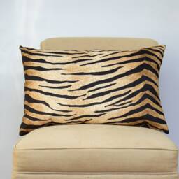 Tiger Stripe Velvet Xl Rectangular Cushion. Exotic Modern Big Cat Design in Deep Orange & Black. Supersoft Fabric. 23X15
