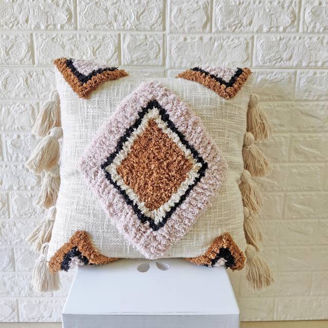 Dusky Pink Brown Multi Color Embroidered Tufted Diamond Raw Cotton 18x18 , 20x20 22x22 24x24 Inches Boho Decorative Throw Cushion Cover - image 1