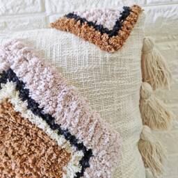 Dusky Pink Brown Multi Color Embroidered Tufted Diamond Raw Cotton 18x18 , 20x20 22x22 24x24 Inches Boho Decorative Throw Cushion Cover - thumbnail 2