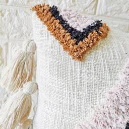 Dusky Pink Brown Multi Color Embroidered Tufted Diamond Raw Cotton 18x18 , 20x20 22x22 24x24 Inches Boho Decorative Throw Cushion Cover - thumbnail 3