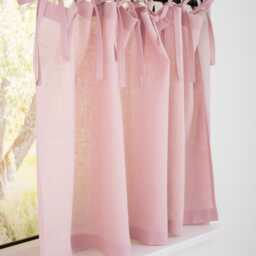 Semi Sheer Linen Curtains, Cafe Curtains, Drapery For Kitchen, Bathroom Drapery Curtain With Ties - thumbnail 4