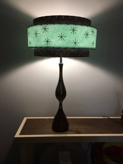 Mid Century Vintage Style 3 Tier Fiberglass Lamp Shade Starburst Atomic 18x11 Sea Foam - image 1