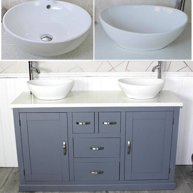 Grey Painted Bathroom Vanity Unit Cabinet White Quartz & Ceramic Basin 603Gwqcbc - image 1
