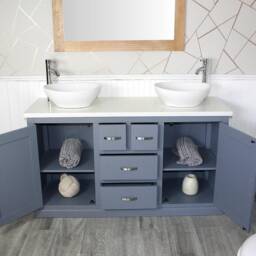 Grey Painted Bathroom Vanity Unit Cabinet White Quartz & Ceramic Basin 603Gwqcbc - thumbnail 2