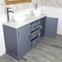 Grey Painted Bathroom Vanity Unit Cabinet White Quartz & Ceramic Basin 603Gwqcbc - thumbnail 3