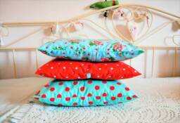 Red Cotton Pillow, Dotted Cushion, Blue Flowers Turquoise Dot Cushions, Child Pillow