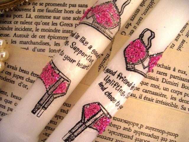 Friendship Candle Set Pink Glitter Bra Design, Uplifting Gift - image 1