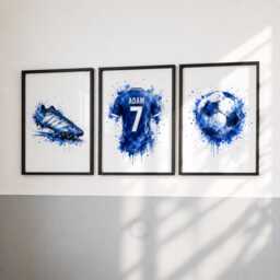Boys Football Prints - Personalised Kids Bedroom Decor, Soccer Wall Art Set Of 3 - thumbnail 1