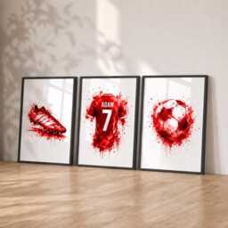 Boys Football Prints - Personalised Kids Bedroom Decor, Soccer Wall Art Set Of 3 - thumbnail 3