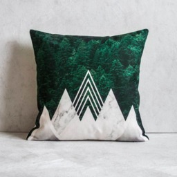 Tree Mountain Linen Pillow Cover Green Forest Cushion - 45x45cm - thumbnail 3