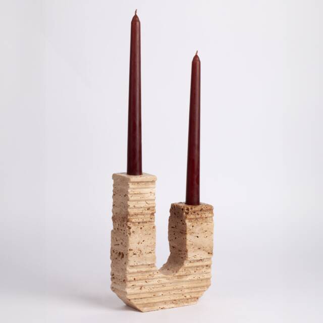 Roman Style Travertine Candlestick Holder Monte - image 1