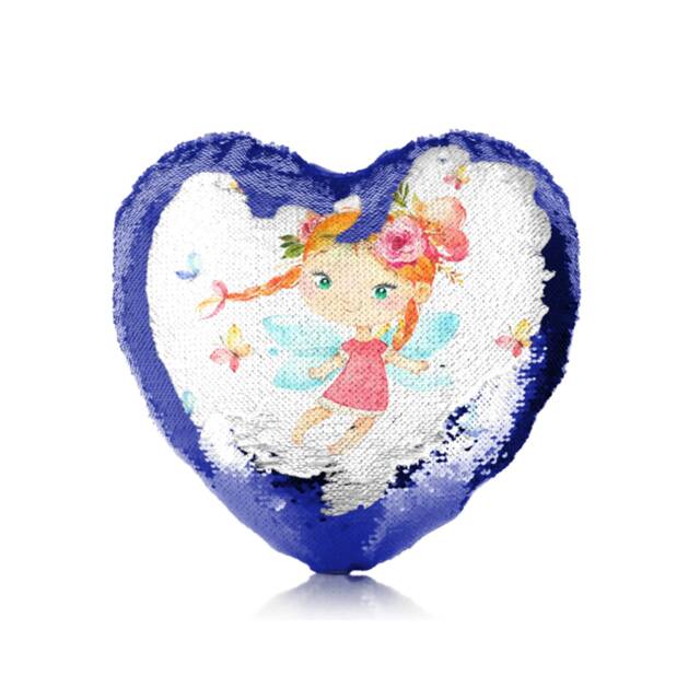 Personalised Fairy Heart Shaped Sequin Cushion, Custom Initial Or Name - image 1