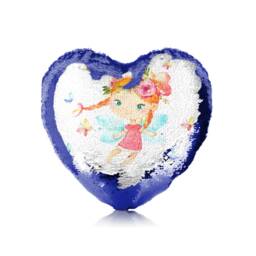 Personalised Fairy Heart Shaped Sequin Cushion, Custom Initial Or Name - thumbnail 1