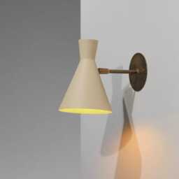 1950's Mid-Century Modern Wall Sconce - Brass & Metal Cone Shade, Italian Style Vintage Lighting Fixture For Bedroom, Living Room Or Hallway - thumbnail 2