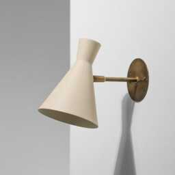1950's Mid-Century Modern Wall Sconce - Brass & Metal Cone Shade, Italian Style Vintage Lighting Fixture For Bedroom, Living Room Or Hallway - thumbnail 3