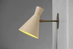 1950's Mid-Century Modern Wall Sconce - Brass & Metal Cone Shade, Italian Style Vintage Lighting Fixture For Bedroom, Living Room Or Hallway - thumbnail 1