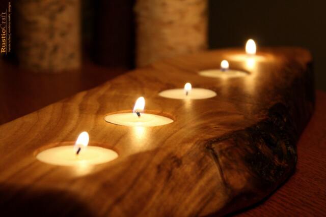 Personalized Rustic Wood Tea Light Candle Holder - Engraved Anniversary Gift - image 1