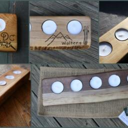 Personalized Rustic Wood Tea Light Candle Holder - Engraved Anniversary Gift - thumbnail 2