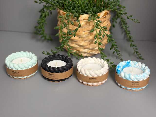 Jesmonite Eco Resin Tea Light Holder, Rope Style Candle Holder - image 1