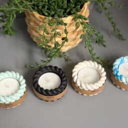 Jesmonite Eco Resin Tea Light Holder, Rope Style Candle Holder - thumbnail 4