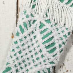 Fluffy Green & White Vintage Chenille Christmas Stocking With Matching Cuff - Wedding Ring, Flower - thumbnail 2