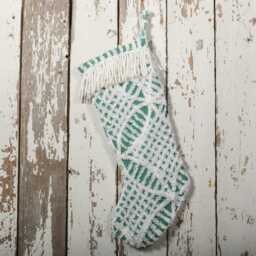 Fluffy Green & White Vintage Chenille Christmas Stocking With Matching Cuff - Wedding Ring, Flower - thumbnail 3