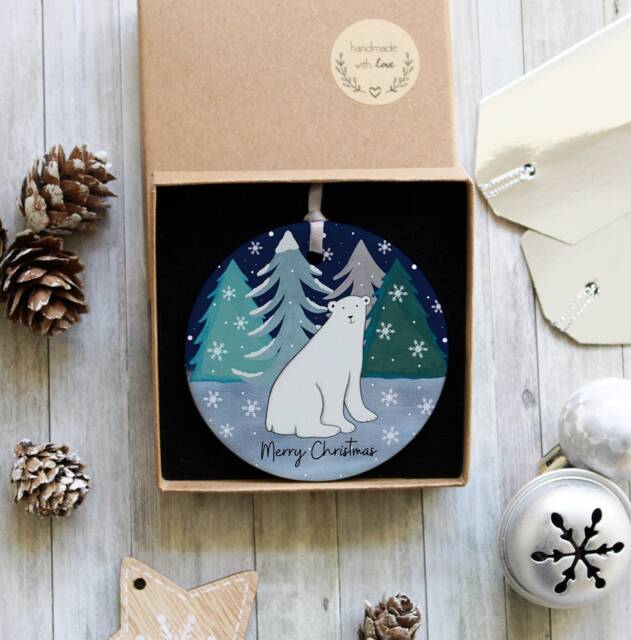 Polar Bear Christmas Wonderland Ornament, Personalised Ceramic Tree Decorations, Polar Bear Gift, Stocking Gift - image 1