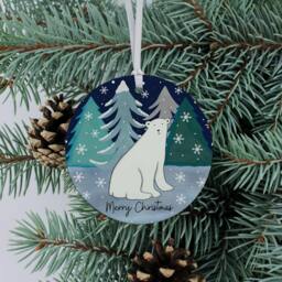 Polar Bear Christmas Wonderland Ornament, Personalised Ceramic Tree Decorations, Polar Bear Gift, Stocking Gift - thumbnail 2