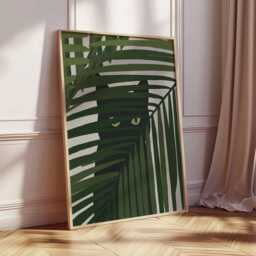 Black Cat Jungle Wall Art - Minimalist Botanical Poster Print Lover Gift Modern Green Plant Decor - thumbnail 2