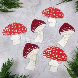 Christmas Mushroom Ornaments Set Of 6, Toadstool Tree Decorations - thumbnail 1
