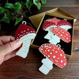 Christmas Mushroom Ornaments Set Of 6, Toadstool Tree Decorations - thumbnail 4