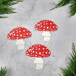 Christmas Mushroom Ornaments Set Of 6, Toadstool Tree Decorations - thumbnail 3