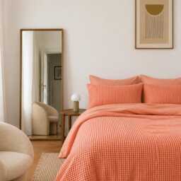 Peach Waffle 100% Cotton Duvet Cover Set - thumbnail 2