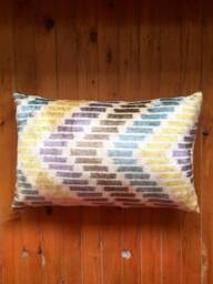 Multi Color Silk Velvet Cushion - Colorful Chevron Ikat Pillow Cover Uzbek Lumbar Cushion