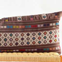 Vintage Hmong Hemp Pillow Handwoven Tribal Textile, Brown & Navy Batik - thumbnail 2