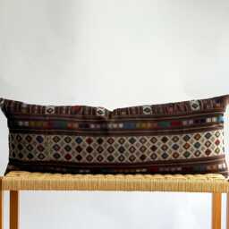 Vintage Hmong Hemp Pillow Handwoven Tribal Textile, Brown & Navy Batik - thumbnail 1