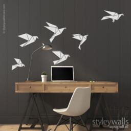 Origami Birds Wall Decal, Geometric Cranes Sticker Christmas Gift For Office Home Living Room Decor - thumbnail 1