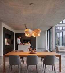 Scandinavian Wood Pendant Light - Modern Krabbe Veneer Chandelier, Minimalist Kitchen Dining Ceiling Fixture - thumbnail 1