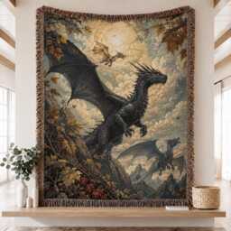 Fourth Wing Iron Flame Blanket, Tairn, Sgaeyl, & Andarna Woven Onyx Storm Riorson House Bookish Throw - thumbnail 1