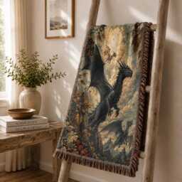 Fourth Wing Iron Flame Blanket, Tairn, Sgaeyl, & Andarna Woven Onyx Storm Riorson House Bookish Throw - thumbnail 3