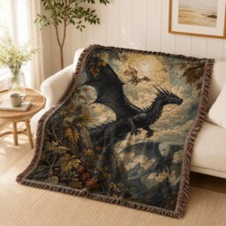Fourth Wing Iron Flame Blanket, Tairn, Sgaeyl, & Andarna Woven Onyx Storm Riorson House Bookish Throw - thumbnail 2