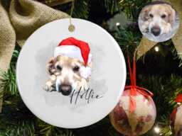 Pet Portrait Christmas Bauble, Personalised Ornament, Gift For Dog Owner, Decoration, Dog Watercolour - thumbnail 1