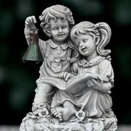 Concrete Children Sculpture Outdoor Kids Figurine Stone Memorial Decoration Handmade Front Door Ornament Children Lover Gift - thumbnail 2