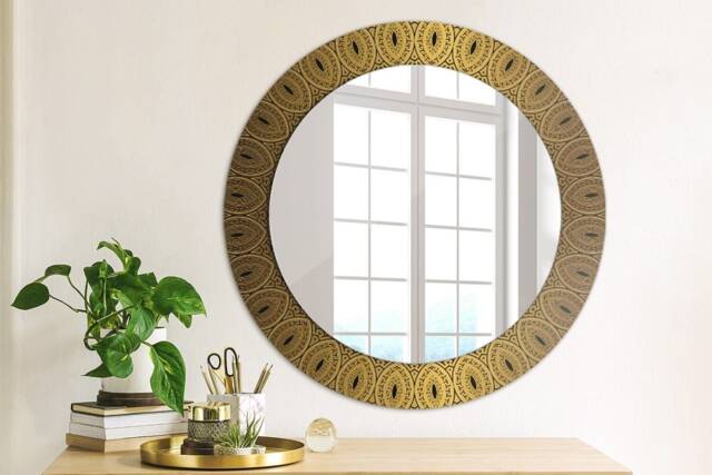 Greek Ornament, Gold, Round Mirror Frame, Glass Wall Art, High Quality Print - image 1